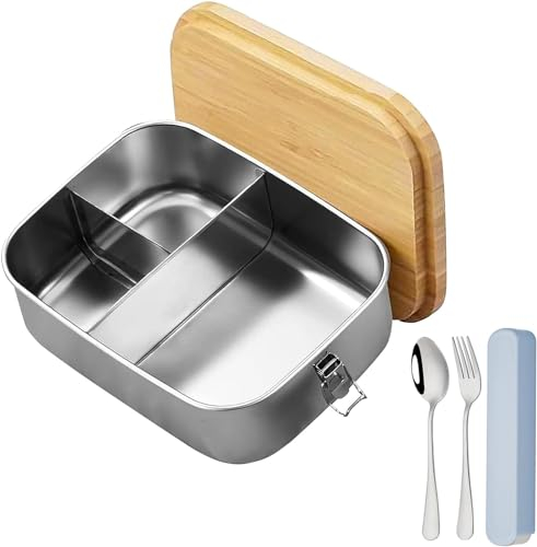 1200ml Fiambrera de Acero Inoxidable, Hermetica Fiambrera con Compartimento, Fiambrera Escolar Portátil, Fiambrera Sostenible y Respetuosa con el Medio Ambiente para Niños y Adultos