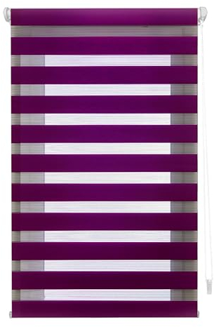 ECOMMERC3 Doppelrollo Nacht und Tag ohne Bohren Größe 37x180 - Easyfix Rollo OHNE Werkzeuge Stoffgröße 34x175 - Doppelrollo Nacht und Tag Violett