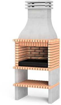 MOVELAR - Barbacoa de Obra Prefabricada de Leña y Carbón Modelo Albufeira (Gris, Naranja - 95 x 70 x 245 cm) REF: 3580 - Cocina de Exterior para Jardín y Terraza