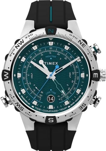 Timex Herren-Armbanduhr Expedition North, 45 mm, schwarzes, zweiteiliges Silikonarmband mit Schnellverschluss, grünes Zifferblatt, Edelstahlgehäuse TW2W24200