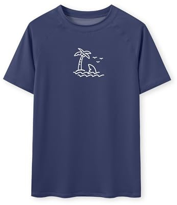 Glimnerize Jungen Rashguard Shirt Schnell Trocknend UV-Shutz Schwimmshirt Rundkragen Kurzarm Badeshirt UV Shirt Shirt Sandstrand Navy 116