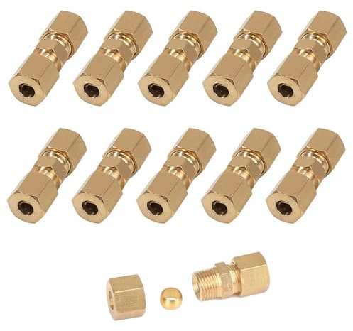 GIONAR 10Pcs 3/16 Brake Pipe Fittings, Brass Brake Line Connector, Brake Line Fittings for 4.75mm Dia Tube
