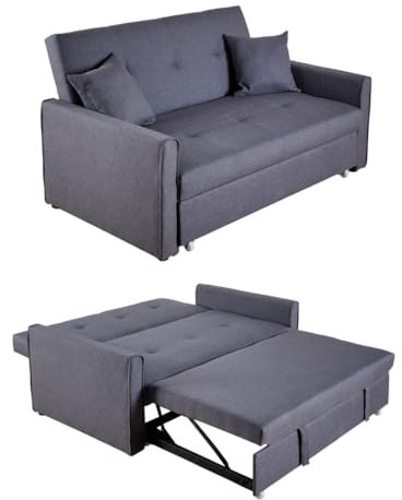 Home Source Double Fold Out Sofa Bed Couch, Linen, Dark Grey