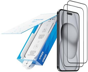 Anker 9H+ Glass for iPhone 15 PIus Screen Protector, Military Grade Shatterproof & Ultra Durable Screen Protector for 15 PIus, Tempered Glass Full Coverage Protection, Easy Installation(2-Pack)