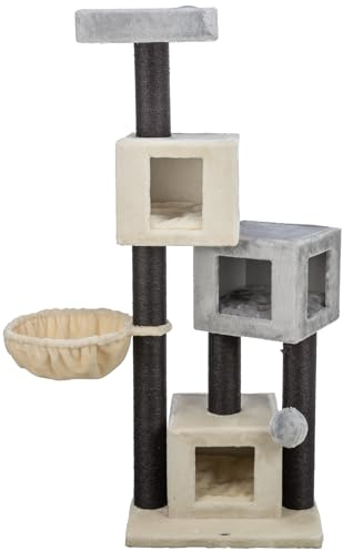 TRIXIE Kratzbaum Enzo 156cm in Creme/grau/schwarz – mehrstöckiger Katzenbaum mit vielen Kratz- und Spielmöglichkeiten, sowie Rückzugsorten – gemütlich & stabil – 44482