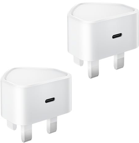 25W USB C Plug Fast Charge, 2-Pack USB C Fast Charger Plug UK USB Plug Mutil Type C Charging Plug USBC Power Adapter PD 3.0 Wall Plug for iPhone 16 15 14 13 12 11 Pro Max Plus XS XR, iPad, Samsung