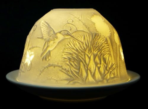 CBK-MS Dome Light Vogel mit Schmetterlinge Porzellan ca. Ø 12 cm Höhe 8,5 cm Windlicht Teelichthalter Teelicht