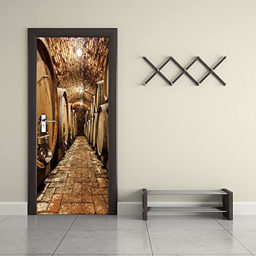 3D Türaufkleber Weinkeller Türtapete selbstklebend TürPoster - Fototapete Türfolie Poster Tapete Aufkleber DIY Wandbild B77 x H200cm