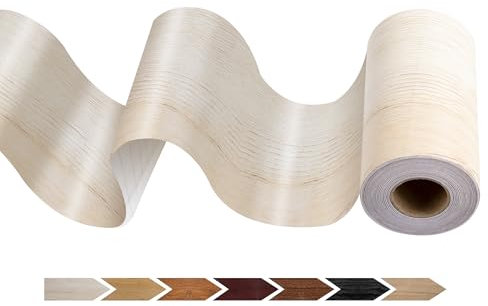 JUNART Wood Grain Repair Tape(10cm×1000cm), Self-Adhesive Waterproof Realistic Textured Repair Duct Tape for Tables, Baseboards, Doors, Windows, and Floors with Plastic Scraper(White Maple)