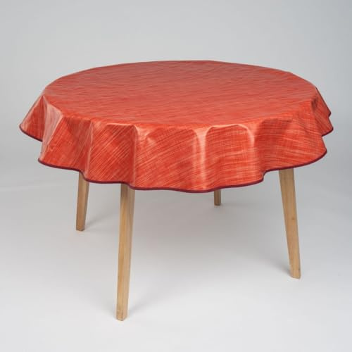 laro 140cm runde Wachstuch Tischdecke abwaschbar Wachstuchtischdecke mit Saum-Eingefasst-Paspelband, Muster:Leinenoptik Rot Orange, Größe: Rund 140cm