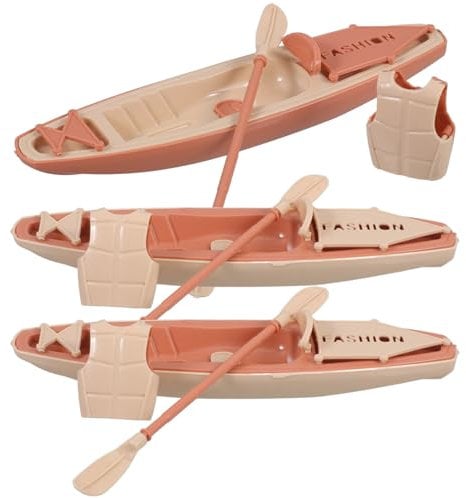 UPKOCH 9-Piece Mini Canoe Set - ABS Realistic Rowing Boat Models with Oars & Life Vests for Fairy Gardens, Cake Toppers & Kids Birthday Decor (Beige, 7.8)