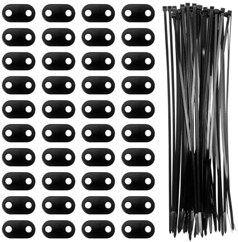 40 Clips de Montage en PVC avec 40 Attaches de Câble Plate de Montage, Kit de Fixation de Clôture Brise-Vue de Confidentialité en PVC Résistants à Intempéries pour Jardin Balcon (Noir)
