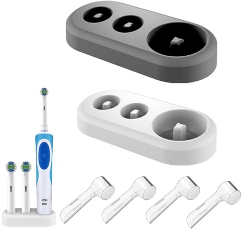 Yuiturt Zahnbürstenhalter - kompatibel mit Oral-B und Philips IO, inklusive 2 Halter und 4 Schutzhüllen für elektrische Zahnbürsten - Schwarz, Weiß