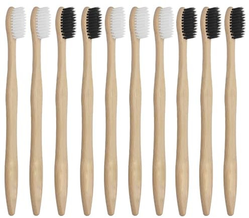 iLamvie Spazzolino Bamboo(10 Pezzi),6 spazzolino da denti con setole morbide e 4 spazzolini a setole dure,100% Senza BPA Vegan Spazzolini Bamboo di Riutilizzabili e Biodegradabile,per Adulti Bambini