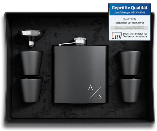 Flachmann Set Mit Gravur - Personalisiert Mit Namen - Geschenkidee für Hochzeit und Männer - Edelstahl (Design 8)