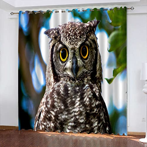 FYRHLH Vorhänge Tiere & Eulen Verdunkelungsvorhänge Wohnzimmer Thermo Gardinen Blickdicht Kinder Schlafzimmer Dekoschals Gardine 2er Set Größe:B234 x H138cm