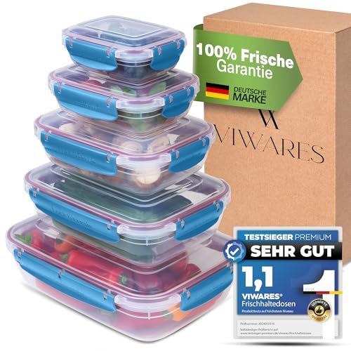Viwares Frischhaltedosen Set - 5 Aufbewahrungsboxen Mit Deckel für Küche und Lebensmittel - Praktisches Mikrowellengeschirr - Meal Prep Boxen