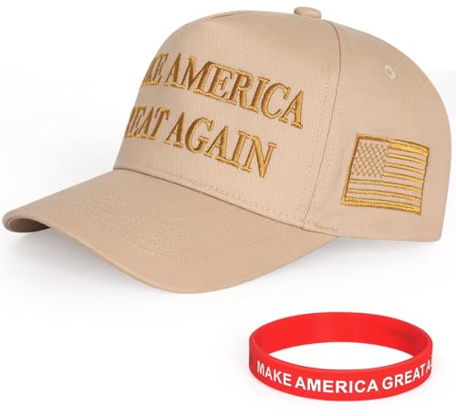 Sumyer MAGA Trump Hat, Donald Trump Cap, Keep American Great Trump 2024 Hat with Wristband (MAGA-Red)(Size:L) (Khaki)
