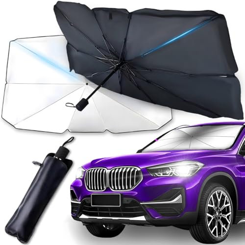 Retoo Sonnenschirm Auto mit 10 Arme, 123 x 65 cm groß, Auto Sonnenschutz zu Frontscheibe Faltbar, mit biegsamer Griff, UV-Schutz Sonnenschirm, universal Schrim für viele Automodelle