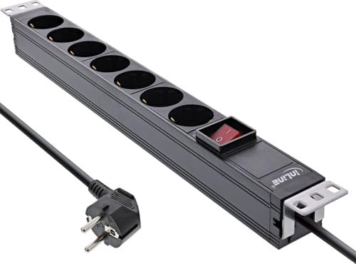 InLine Multiprise 19 pouces, 7 prises, protection de contact avec interrupteur, 2 m, noir, angle de montage variable, 16411S