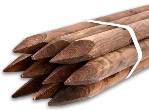 10 Stück Set imprägnierte Braune Rundholzpfähle 4,6 cm Durchmesser – Verschiedene Längen und Stärken – Ideal als Zaunpfähle, Pflanzpfähle oder Baumpfähle (125 cm Länge)