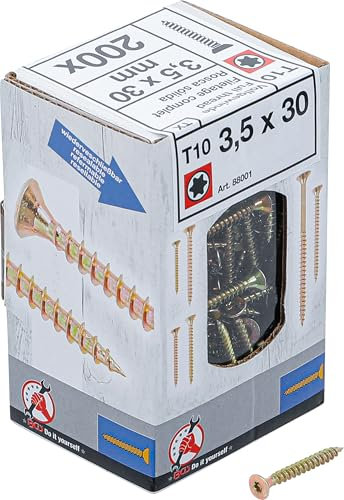 BGS Diy 88001 | Tornillos multiuso | con perfil en T (para Torx) T10 | 3,5 x 30 mm | 200 piezas