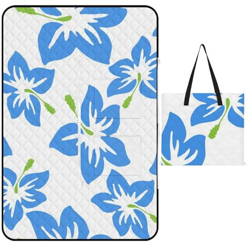Hearda Mehrfarbige Blumen Faltbar Picknickdecke, Sandfrei Picknickdecke Wasserdicht Isoliert, Outdoor Groß Klein Maschinenwaschbar Strandmatte, für Picknick, Camping Teppich (Blau,100x150cm)