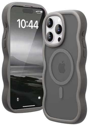 Amzfield Magnetic Case for iPhone 14 Pro Max, Wavy Translucent Matte, Grey | Compatible with MagSafe Wavy Translucent Soft Silicone Shockproof Cute Matte for Girl Women Drop Protection Soft Touch Pretty