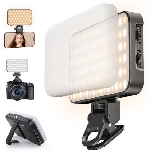 Lampe à selfie avec diffuseur doux et support intégré - Lampe rechargeable avec 96 LED - Convient pour téléphone portable, iPhone, appareil photo et ordinateur portable - Pour maquillage, TikTok,