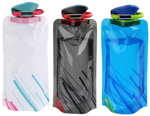 ERBO Lot de 3 bouteilles d'eau pliables de 700 ml - Avec mousqueton - Pour festival, randonnée, voyage, aventure, festival