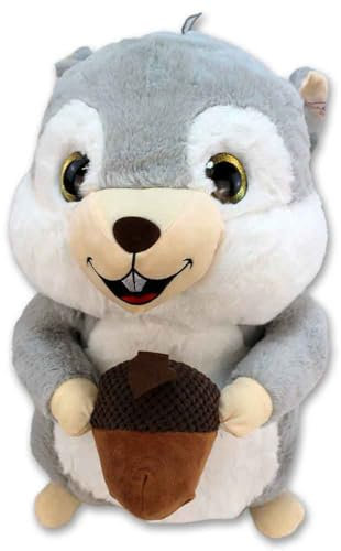 BEMIRO Eichhörnchen Kuscheltier – 50 cm – Mit Plüsch-Nuss & Schlaufe – Kuschelig weich mit glitzernden Kunststoffaugen (Grau)