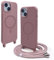 VAVAVOOMY Case Compatible with iPhone 14(6.1) Crossbody Case Premium Silicone Soft Matte，Cover TPU Shell Adjustable Cord Lanyard Shockproof Case，Lanyard Case.-Pink