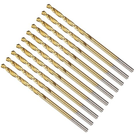 METALLIXITY Drill Bit 5/64 10Pcs 4341 High-Speed Steel 118° TiN Coated | Straight Shank for Copper Aluminum Wood Plastic Medium Hard Metal