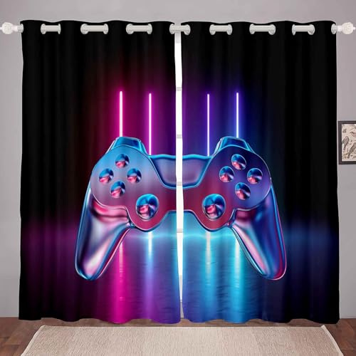 Loussiesd Modern Game Blickdichte Vorhänge 175x140cm Videospiel Gamepad Fenstervorhang Vorhänge für Kinder Mädchen Jungen Jugendliche Neuheit Gradient Action Buttons Gardinen
