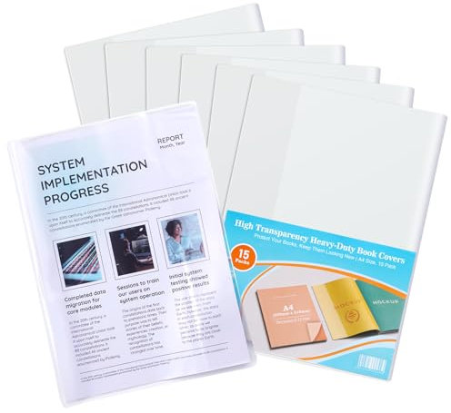 Agoer 15 Hefthüllen DIN-A4,150 µ Buchumschlag Klar,Heft-Hüllen Buchschoner Umschläge Wasserdicht, Flexibel & Abwischbar Heftumschlag Durchsichtig & Genarbt für das Home Office der Schule 30,6 x 43cm