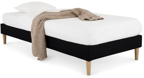 IDIMEX Sommier tapissier PAIMPOL 90 x 190 cm Structure en Bois et revêtement en Tissu Noir, Cadre de lit avec Pieds et sommier à Lattes pour 1 Personne