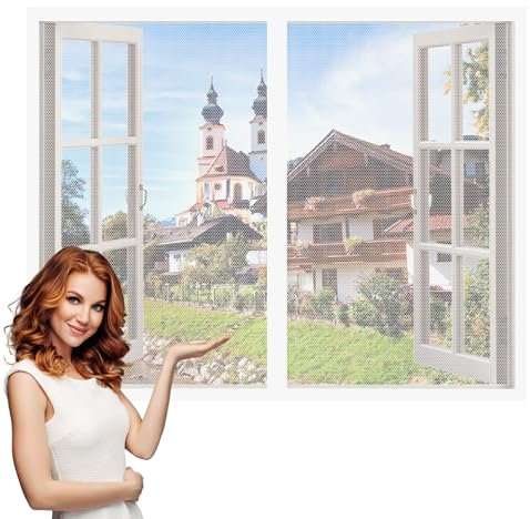 Insektenschutz Fliegengitter Fenster 94 x 140 cm Insektenschutz Magnet Fliegengitter Ohne Bohren Verschiedenen Größen Auswählbar für Schiebefenster Dachfenster, Weiß