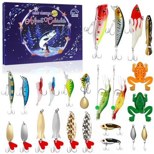 Miaikoe Angeln Adventskalender - 24 Tage Weihnachten Countdown Angeln Lures Set für Fischer Männer Erwachsene Teen Jungen, Weihnachtsgeschenke für Vater Freund Ehemann