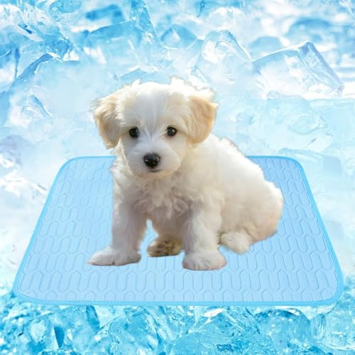 WUDEUI Dog Cooling Mat, Ice Silk Pet Cooling Pad for Summer, Washable Cat Cool Bed for Outdoor Indoor Kennels Crates Car Seats (Blue, 24.4 * 19.7'')