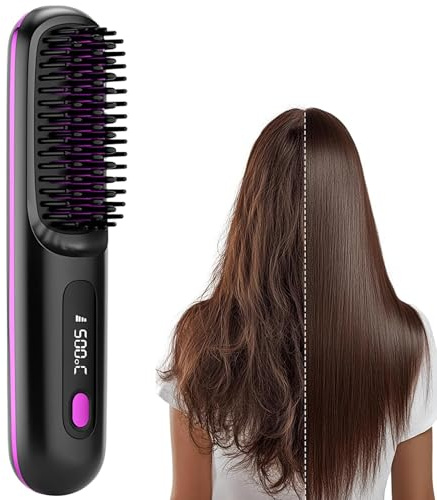 Stylingbürste Für Kurze Haare, Stylingbürste für Kurze Haare, Haarbürste Elektrisch Go Brush Pro Glättbürste Kabellos, 3 Temperaturstufen, Wiederaufladbare Glätteisen für Glätten und Locken
