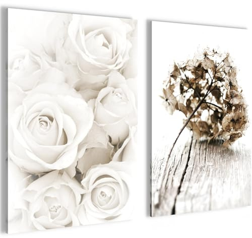 Novart Bilder Set Blumen - KEIN EXTRA RAHMEN BENÖTIGT - Wandbilder für Wohnzimmer Schlafzimmer Büro - Rosen - N023126a