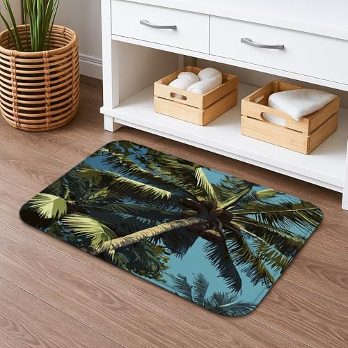 Badematte, tropische Palme, schnell trocknend, exotisches Blattmuster, saugfähig, rutschfest, für Sommer, dekorativ, waschbar, Badteppiche für Badezimmer, WC, 50,8 x 81,3 cm