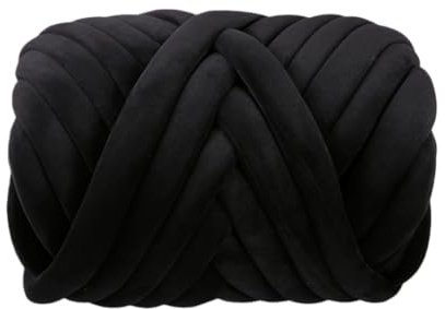 Filato Gigante in Velluto Morbido 500g, Spessore 3mm, Fettuccia per Uncinetto e Maglia, Borse Handmade, Cuscini, Accessori Fai-da-Te (Nero)