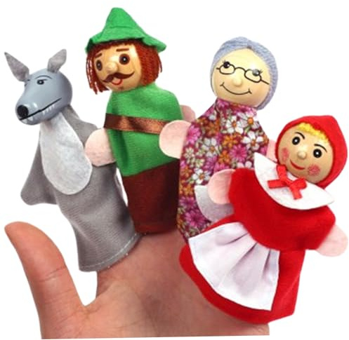 Lawnrden Puppentheater für Kinder, 4 Teile/Satz Handpuppen für Kinder, Rotkäppchen Handpuppen Spielzeug, interaktives Rollenspiel, Cartoon-Puppentheater für das Geschichtenerzählen von Kleinkindern