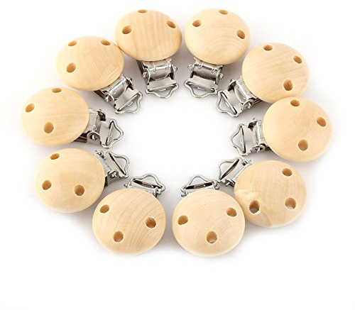 Smandy 10 Stück Baby-Schnullerclips, Runder Nippelverschluss aus Holz, Leichtes Komfortzubehör für Kleinkinder, Ideal für den Täglichen Gebrauch und Im Kinderzimmer