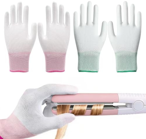 KDRNXVAL 2 Pairs Heat Resistant Hair Styling Gloves, Heat Proof Gloves with Silicone Fingers, Anti-Burn Protection for Curling Iron, Flat Iron and Curling Wand (Pink & Green)