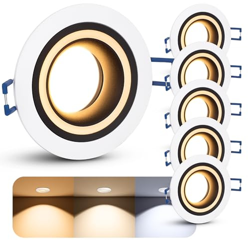 SSC-LUXon Matapo Einbaustrahler 6x weiß Modul 6W dimmbar warmweiß | Sechs dimmbare Design-Deckenspots weiß mit Lichtring - inkl. LED Modul warmweiß, für Wohnzimmer, Flur & Küche, dimmbar