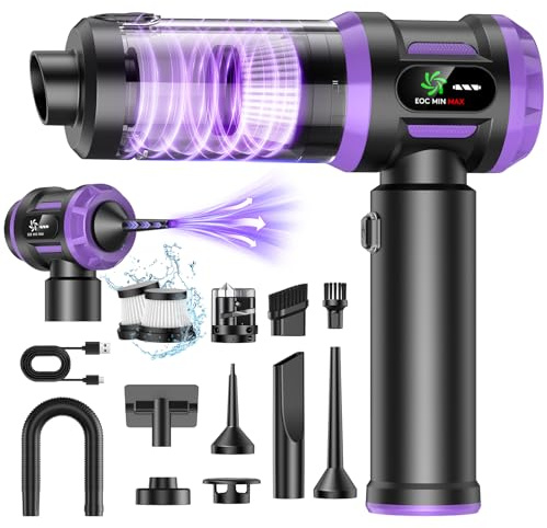 Aspirador de Mano sin Cable Potente, 27,000 Pa 5 EN 1 Aspirador Coche Portátil con Batería Recargable 2 Filtros HEPA Lavable y Reutilizable Aspiradora de Carga Rápida 120W para Hogar Coche y Mascotas