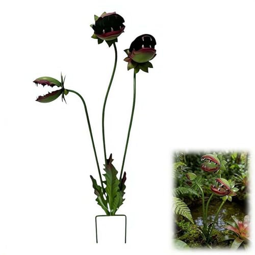 Paletto da giardino in metallo, per piante carnivore, 63 cm, decorazione da giardino per esterni con punta di Venus, ornamento da giardino resistente, regalo unico e originale da giardino