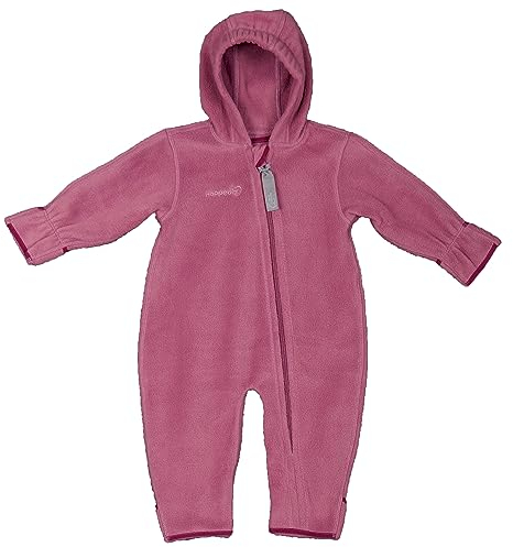 Hoppediz Baby Overall aus Fleece, extra lange Beine - perfekt für die Babytrage, Umschlagbündchen an Händen und Füßen - beere 68-74